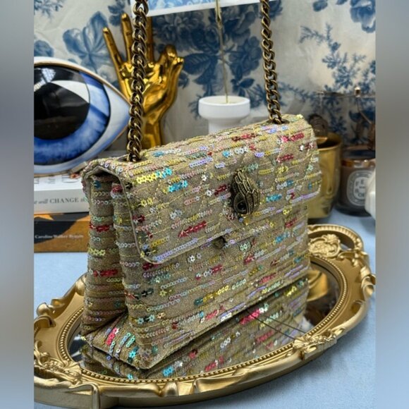 🆕 KURT GEIGER LONDON 🧿 NWOT Lurex Medium Kensington, Gold Rainbow Sequins - Picture 4 of 15